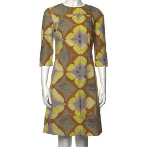 Marni Knee Length Shift Dress Three-Quarter Sleeve with Crew Neck